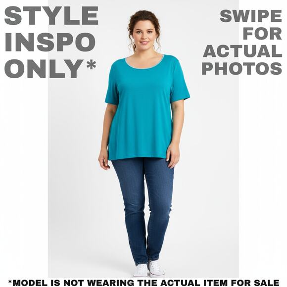 Valerie Stevens II Teal Scoop Neck T-Shirt 2X 0249 - Picture 2 of 8